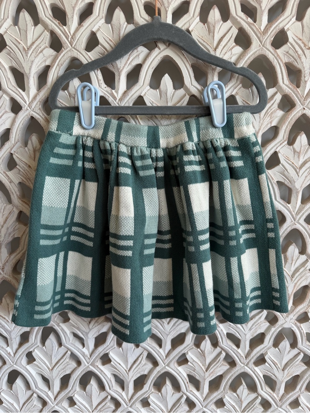 Girls Plaid Knit Skirt Green Cream Size 5/6 NWT